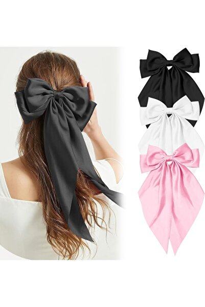 Lonimia 3 Pcs Silky Satin Hair Bow,Big Hair Bows for Women Hair Ribbons Overs...