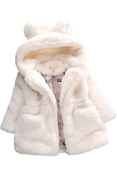 GENERAL Girl's Faux Fur Hooded Coat Cute Fashion Warm Thick Hooded Rabbit Bir...