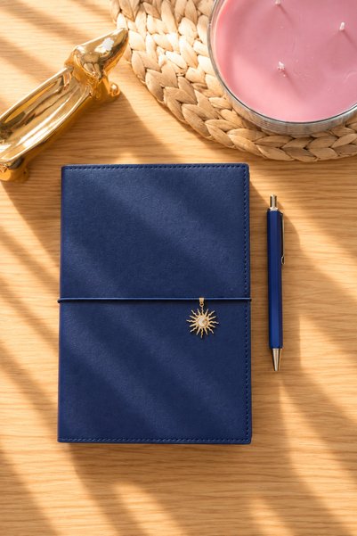 Victoria's Journals Charm-2027 Year Daily Agenda A5 - Changeable Interior and Charm. Gold-Plated Edge.-Dark Blue