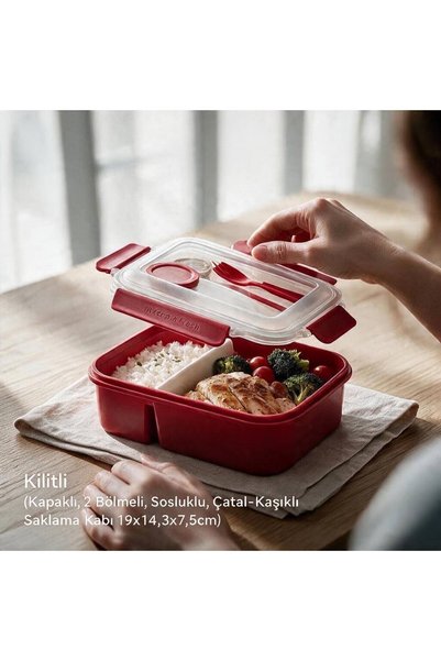 HOLLYHOME Lockable Lid, 2 Compartments, Sauce Container, Cutlery Storage Cont...