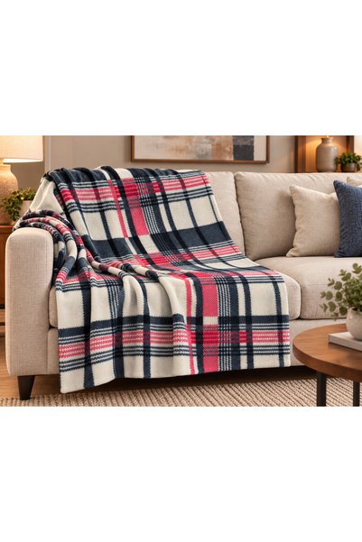 ecottonworks Ekose Desenli Polar Koltuk Örtüsü 180x220 cm – Çok Amaçlı İnce P...