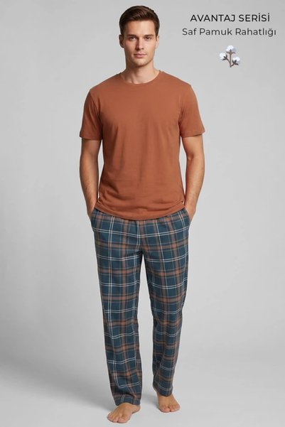 Mısırlı Men's Cotton Short Sleeve Pajama Set Orange