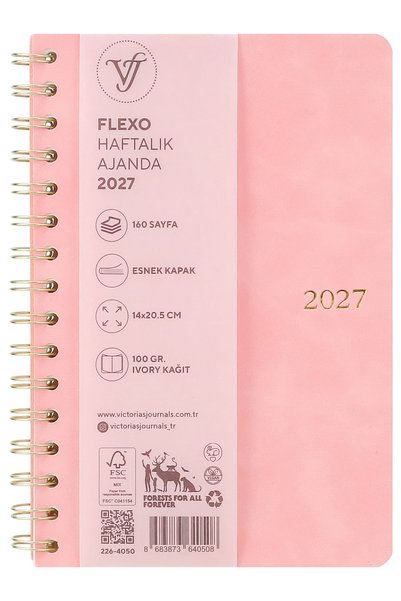 Victoria's Journals 2027 Yılı Haftalık Ajanda-Spiralli A5 . Vegan Deri Esnek ...