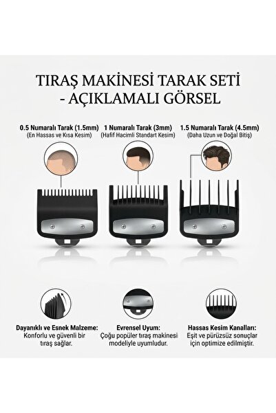 Tıraş Makinası Tarak Seti Berber Tarak Seti 3 Adet