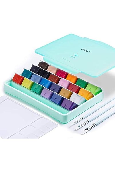 Aookay HIMI Gouache Paint Set Jelly Cup 24 Vibrant Colors Non Toxic Paints wi...