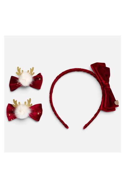 OEM Set 3 Accesorii de Păr Crăciun: Coroniță Roșie Catifelată cu Fundă și 2 C...
