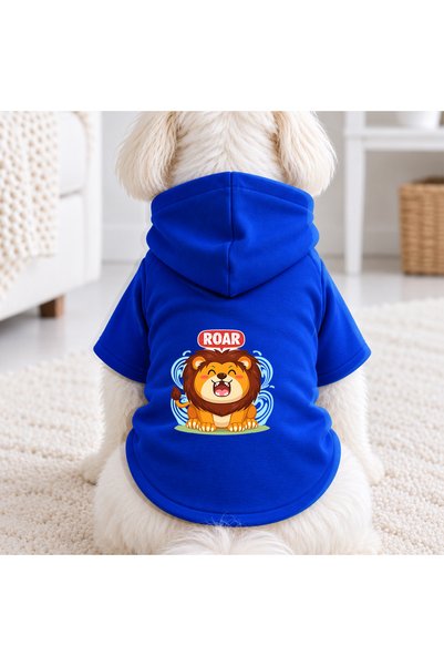 petite pati Blue Roar Lion Printed Dog Sweatshirt |   Hooded, Fleece Fabric, ...