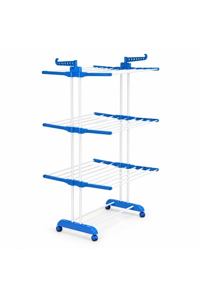 Generic Brand Uscător de rufe vertical pliabil, 3 niveluri, cu roți, alb și a...