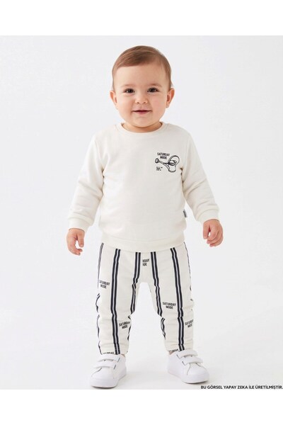 Ege Bebek Boys' Striped 1-2-3-4 Years Old Winter 3 Threaded Ribbed 2-Piece To...
