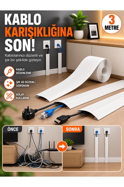 mucit home Kablo Kanalı 3 Metre - Yapışkanlı Kablo Gizleme Ve Kablo Düzenleyi...