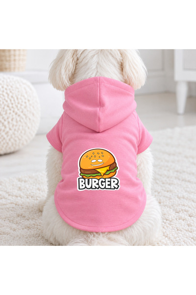 petite pati Pink Burger Printed Dog Sweatshirt |   Hooded, Fleece Fabric, Win...