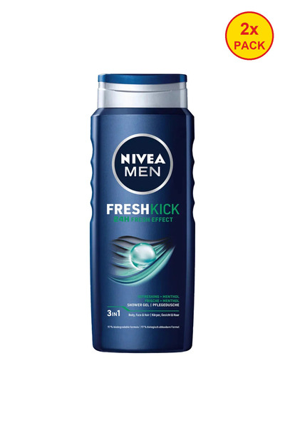 NIVEA Pachet 2x Gel de duș Fresh Kick pentru bărbați, cu Mentol, 500 ml