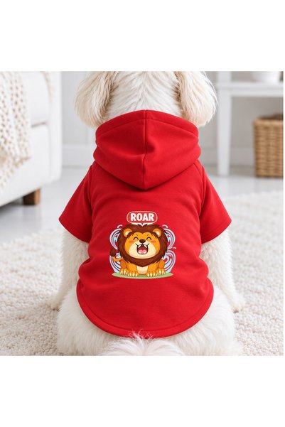 petite pati Red Roar Lion Printed Dog Sweatshirt |   Hooded, Fleece Fabric, W...
