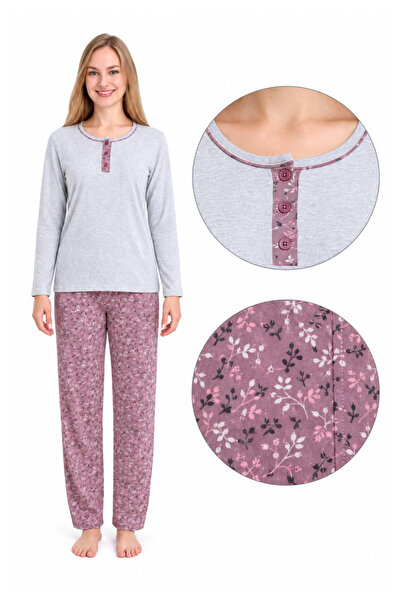 La Penna 11086 pijamale de damă din bumbac, cu mânecă lungă și pantaloni, cu ...