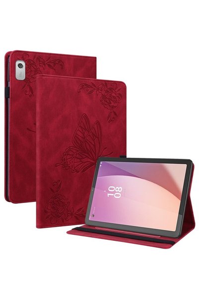 XGSM Husă Lenovo Tab M9, cu slot pentru stilou, fluturi, roșu