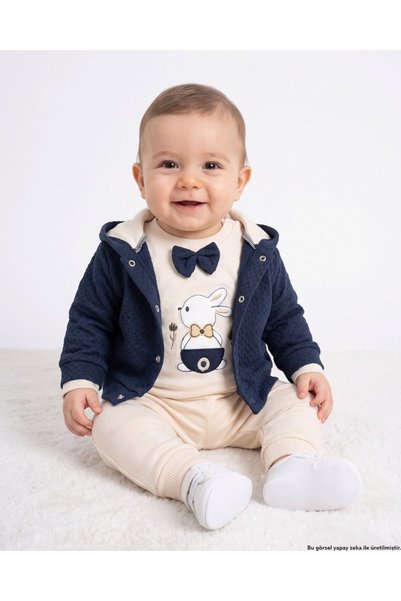 voyyo kids baby Baby Boy Newborn 0-3-6-9 Months Hooded Cardigan, Bow Tie, Ele...