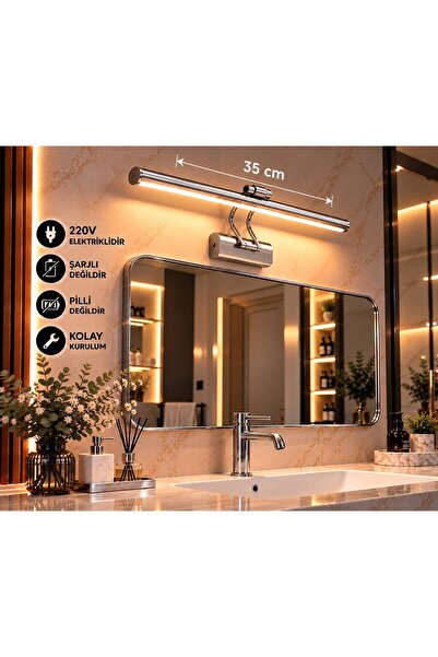 FKLIGHT 35 CM Tablo/Ayna Üstü/Banyo Ledli Elektrikli Flüt Aplik 3000K Günışığ...
