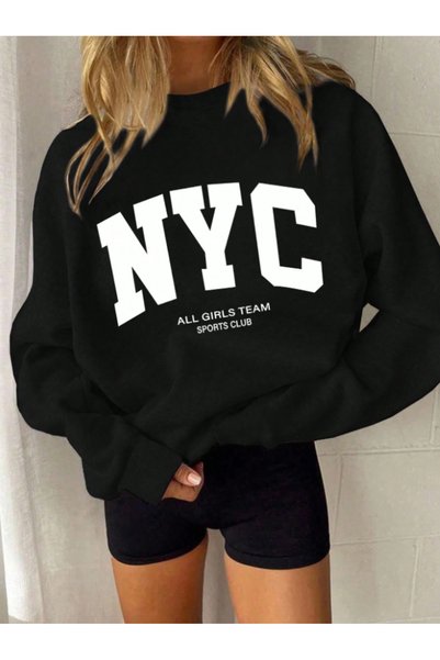 JAMPY Unisex Kadın/Erkek NYC Özel Baskılı Renkli Oversize Pamuklu Bisiklet Ya...
