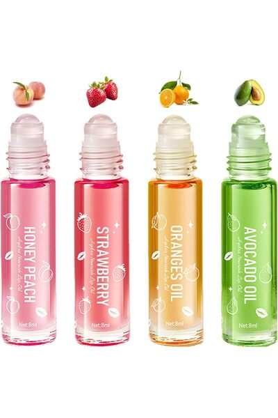 Yelajoy 4 PCS Hydrating Lip Gloss, Fruit Flavored Lip Oil Set, Roll On Transp...