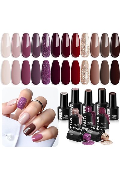 Amefa MEFA UV Nail Polish Spring Purple, Gel Nail Polish 6 Colors Set Nails G...