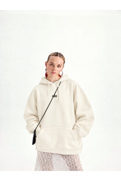 HAI COLLECTİON Unisex Hooded Sweatshirt Oversize Cream 3 Thread Compact Fabri...