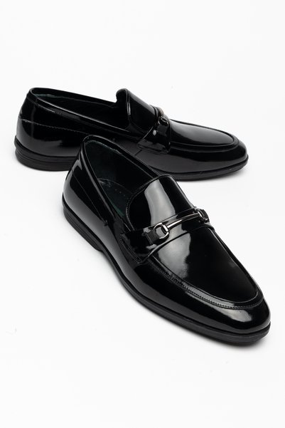 simplicity Pantofi mocasin din piele neagră pentru bărbați, cu detaliu cu cat...