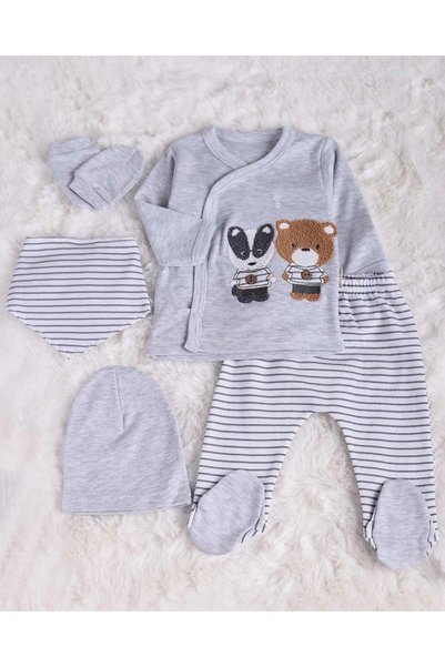 Ege Bebek Baby Boy Raccoon and Teddy Bear Embroidered 5-Piece Organic Hospita...