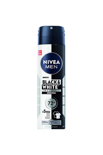 NIVEA MEN Invisible 72h Deodorant Spray, Black&White Original, 150 ml
