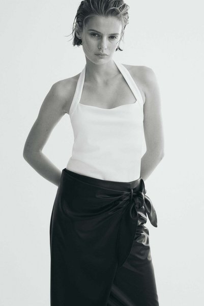 H&M Coated tie-detail skirt