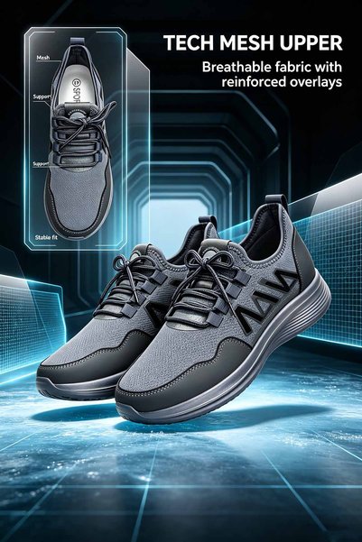 VivoGlobal Shop Men's Sport Sneakers – 5cm Height Boost with Cushioned Midsole & Stable Support – Breathable Mesh Upper & Grippy Rubber Outsole for Everyday City Life