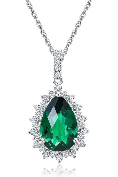 Generic Silver Teardrop Necklace for Women, Huge Created Gemstone Solitaire H...