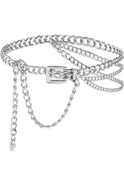 KASTWAVE Silver Metal Waist Chain Belt for Women, Adjustable Multilayer Belt,...