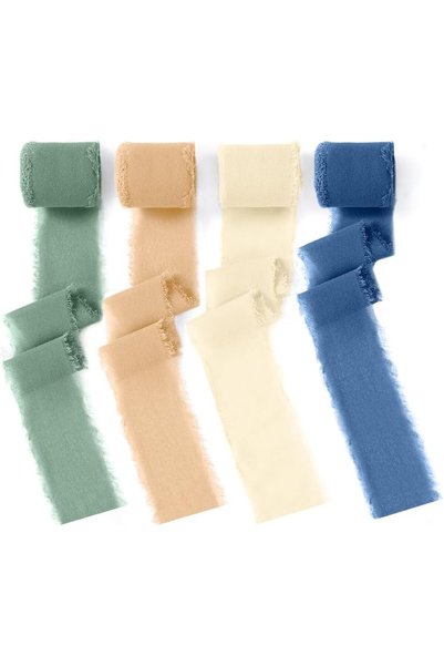 Generic Chiffon Ribbon Mixed Color Ribbons Set 5.5 Yd x 4 Rolls Fringe Fabric...