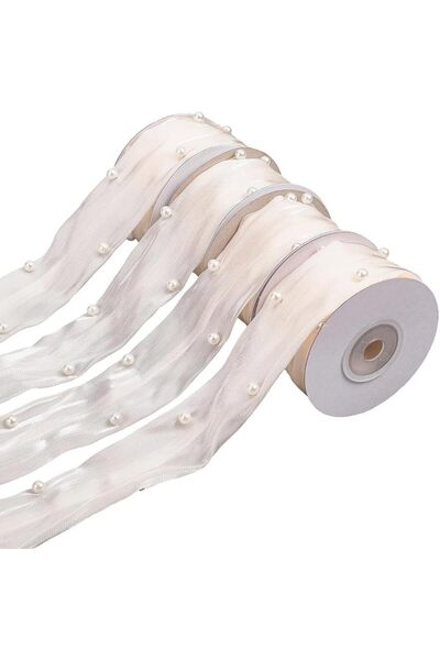 Generic 18M Sheer Polyester Wedding Ribbon Plastic Pearls, Champagne White, 1...