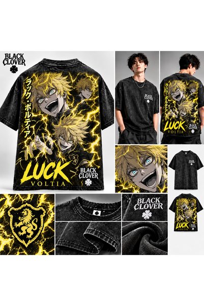 classy moda Black Clover Luck Voltia: Μαύρο oversized φανελάκι με τυπωμένο σχ...