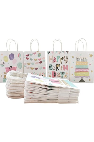 Arabest Birthday Gift Bags Set,12 Pieces Small Kraft Paper Favor Bags with Ha...