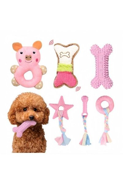 Arabest 6 Pack Puppy Toys for Teething, Pink Dog Chew Toys for Small Dogs, So...
