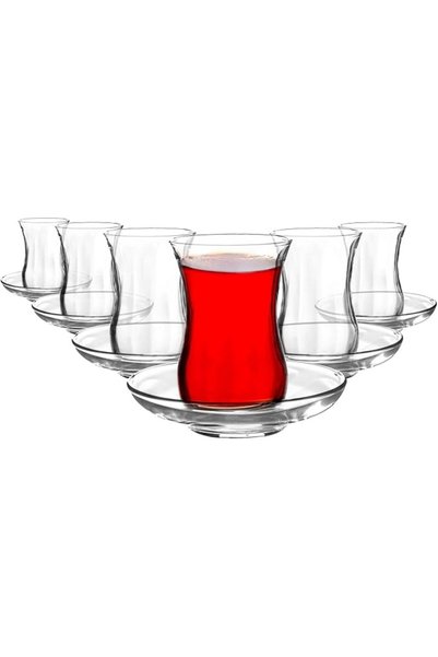 Home Zone طقم أكواب وصحون شاي تركي (12 قطعة)، أكواب شاي عربية وفارسية (4 أونص...