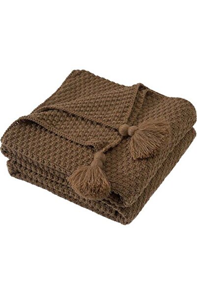 Arabest Tassel Design Warm Blanket Polyester Brown 130x170cm
