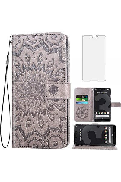 GENERAL Phone Case for Google Pixel 3 XL Wallet Cases with Tempered Glass Scr...
