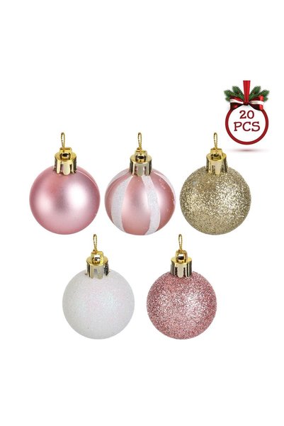 OEM Set de 20 Globuri pentru Brad de Crăciun Roz, Albe și Șampanie Glitter Ø4 cm