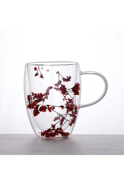 Arabest Double Wall Borosilicate Coffee Mug with Dried Flower Filler,350ml
