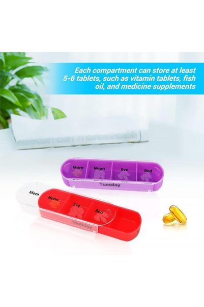 Generic Brand منظم أدوية لمدة 7 أيام، صندوق أدوية للاستخدام 4 مرات يوميًا - منظم أقراص أسبوعي بـ 28 حجرة، صندوق تخزين أدوية محمول لكبار السن من الرجال والنساء
