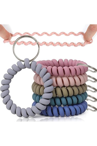 Arabest Spiral Coil Wrist Key Chain,6 Pcs Elastic Plastic Wristband Key Rings...