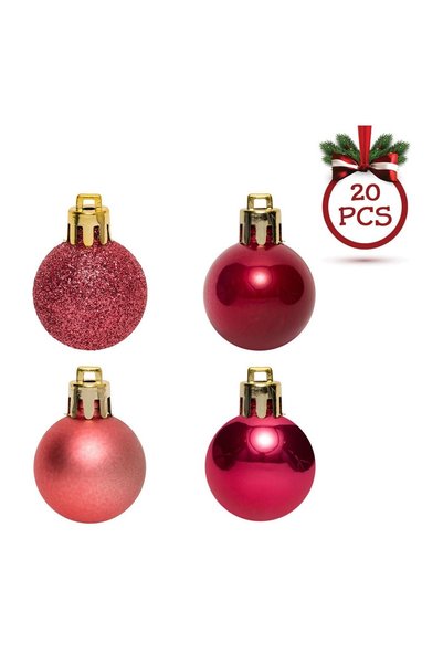 OEM Set 20 Globuri de Crăciun Roz și Roșii cu Glitter Ø3 cm – Accente Vesele ...