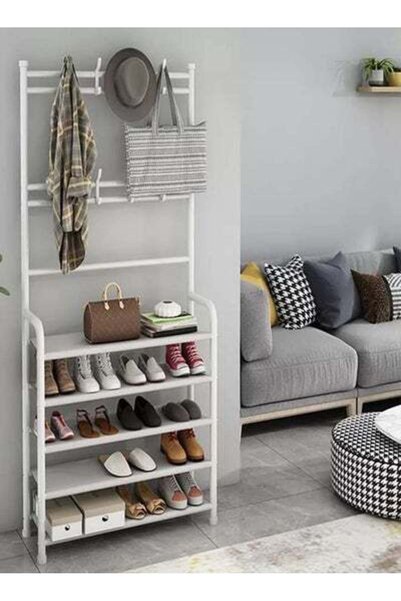 HALAMODO 5-Tier Stainless Steel Coat And Shoes Rack For Home White