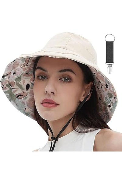 Arabest Women's Wide Brim Cotton Sun Hat,Reversible Packable Bucket Hat with ...