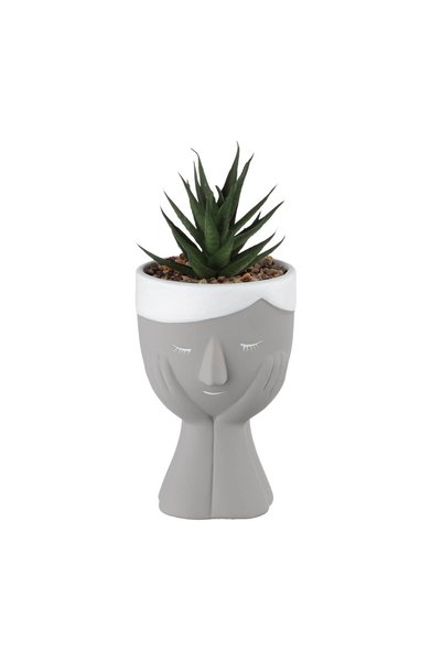 OEM Ghiveci Decorativ Fata Gri cu Planta Artificială Ø7.8x18 cm