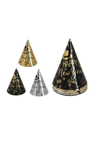 OEM Set 6 Coifuri de Petrecere Metalizate „Happy New Year”, Carton, 16 cm