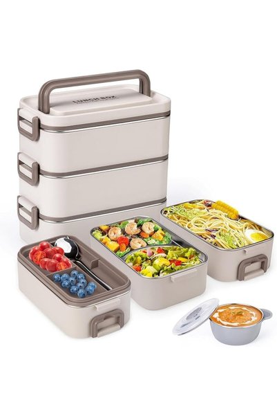 GENERAL 304 Stainless Steel Lunch Box, 3 Layer Stackable Bento Box Adult Lunc...